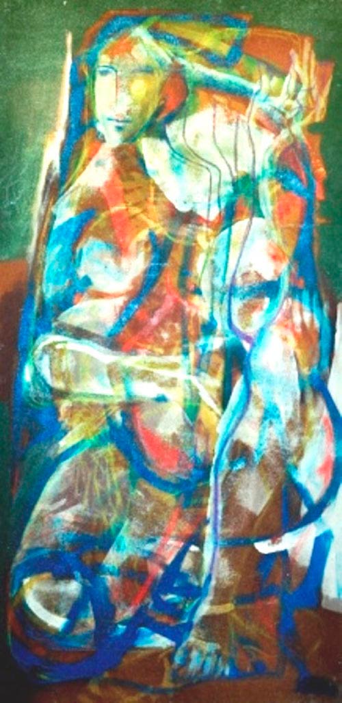 Cuadro Maternidad en Azul II de Pardo Orlando (2/11/1930- 24/08/2014)