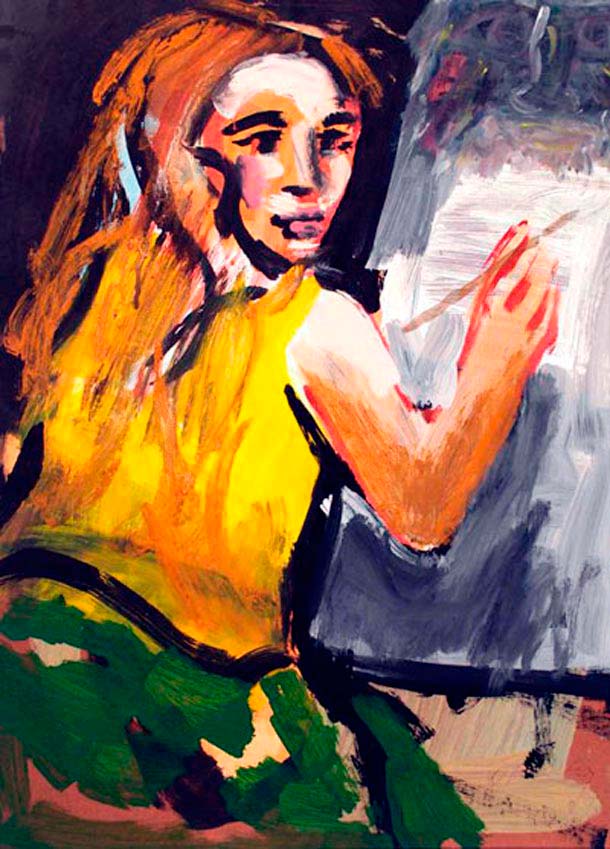 Niña Pintando de Perfil